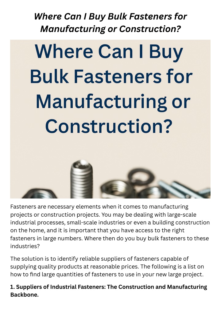 PPT - Where Can I Buy Bulk Fasteners for Manufacturing or Construction PowerPoint Presentation - ID:14576389